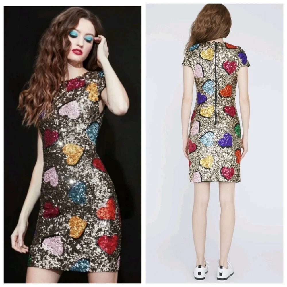 Alice + olivia Nat Heart Sequin Mini Dress Size 0 - Picture 4 of 16